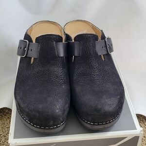 Dansko CAIA Black Milled Leather Nubuck Mule/Clog Sz 38 EUC